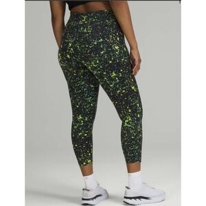 Lululemon Wunder Under Leggings Sz 8 Black Neon Green Splatter Print High Rise
